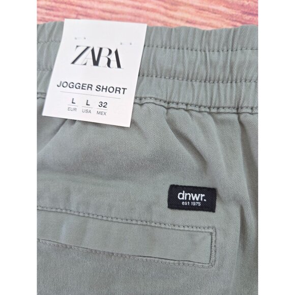 Zara Mens Jogger Shorts L 32 Green Comfy Casual Elastic Waist - Picture 4 of 8